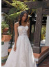 Beaded Ivory Lace Tulle Graceful Wedding Dress With Detachable Sleeves